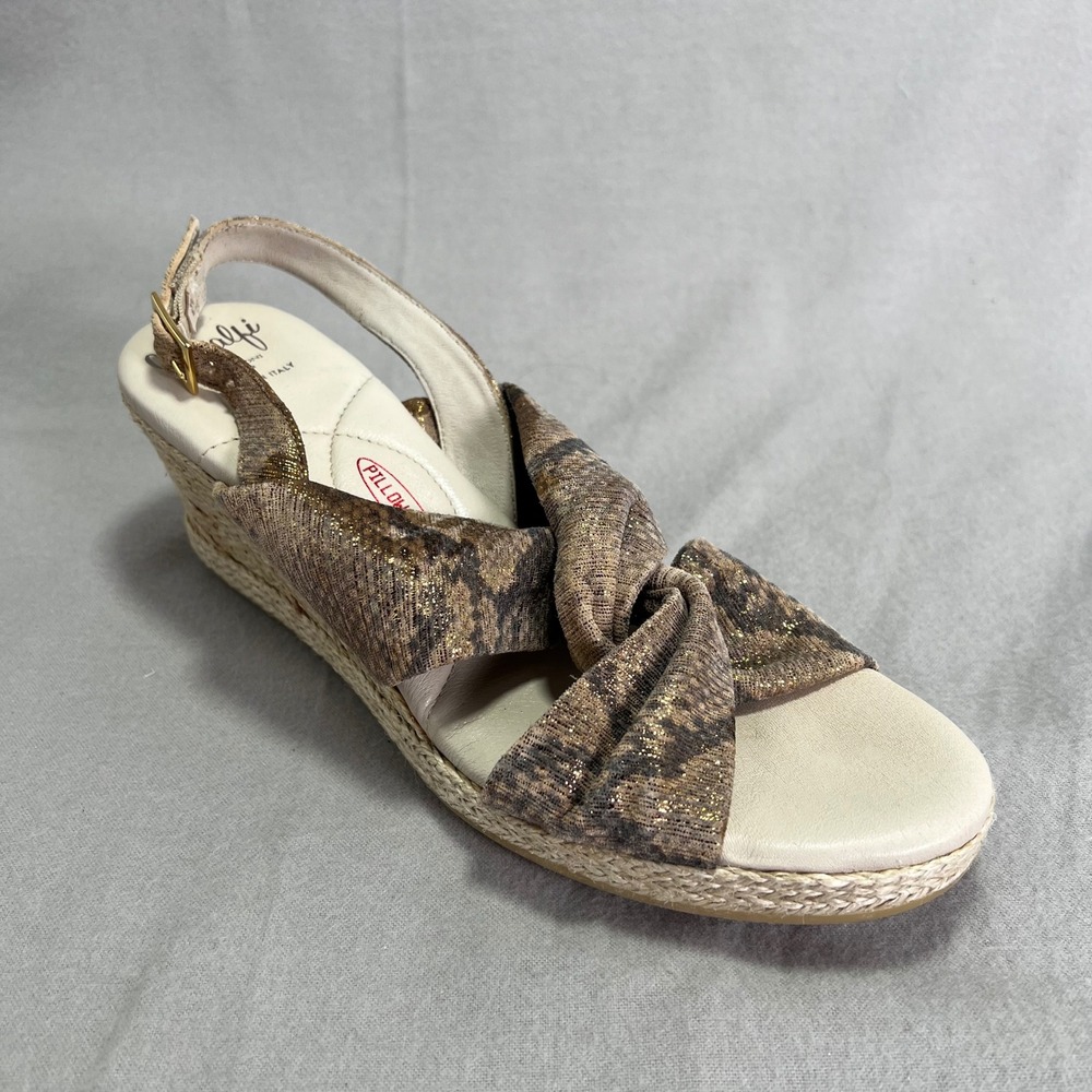 Amalfi by Rangoni Laerte Wedge Gold Metallic Animal Print Knot Espadrille 10WIDE